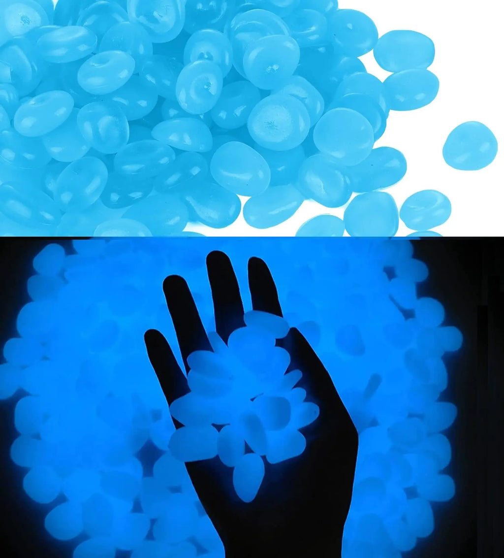 Blue Glow Stones 200 pcs - Night Shine Pebbles for Gardens